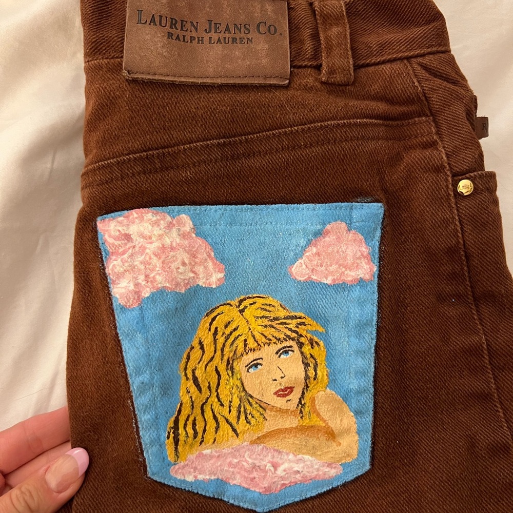 Hand Painted Ralph Laurel Vintage Brown Denim